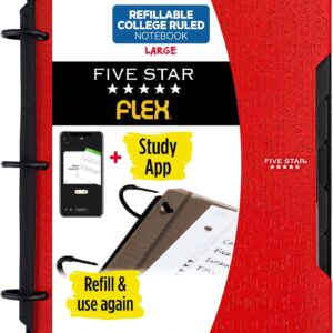 Five Star Flex Refillable Notebook + Study App, College Ruled Paper, 1 Inch TechLock Rings, Pockets, Tabs and Dividers, 200 Sheet Capacity, Color Will Vary (29328)